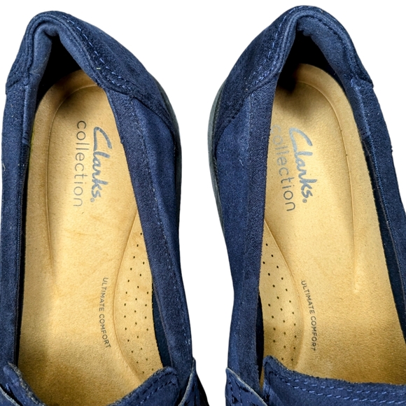 CLARKS FASHIONABLE ON TREND SUEDE CHUNKY NAVY BLUE LOAFERS WOMEN'S SZ 11 - Picture 7 of 9